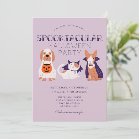 かわいいスプークのコスチュームのペットハローウィンパーティ 招待状 (スタンド正面)