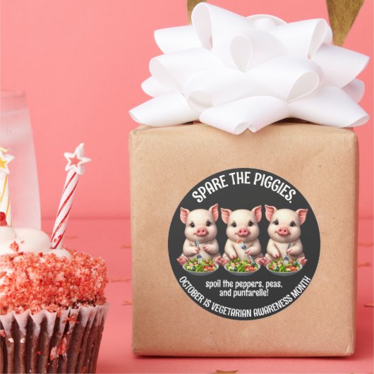 かわいいスペアザ豚食べのサラダ ラウンドシール (パーティー)