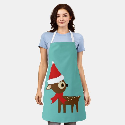 かわいいスポット付きシカのクリスマスアート エプロン (着用した状態)