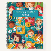 かわいいスポーツキャラクターたち　学校に帰る ノートブック (正面)
