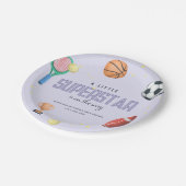 かわいいスポーツスーパースターの女の子パープルベビーシャワー ペーパープレート (アングル)