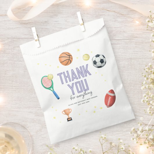 かわいいスポーツスーパースター女子ベビーシャワー フェイバーバッグ (クリップ留めされた状態)