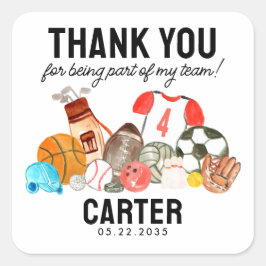 かわいいスポーツボール子供の誕生日ありがとうございました スクエアシール