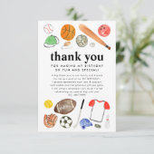 かわいいスポーツボール子供の誕生日お礼 サンキューカード (スタンド正面)