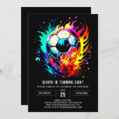 かわいいスポーツ水彩色サッカー誕生日 招待状 (正面/裏面)