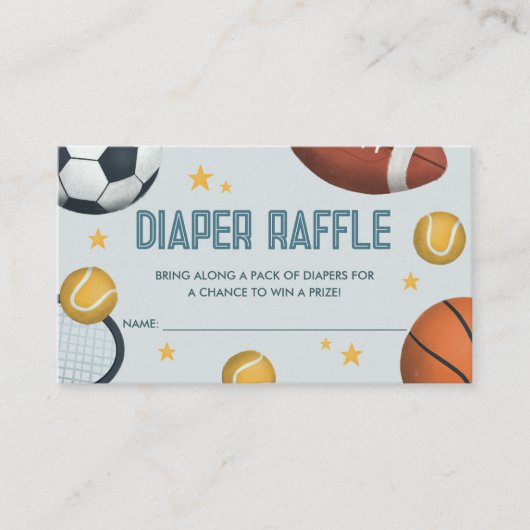 かわいいスポーツ赤ちゃんシャワーおむつラッフル エンクロージャーカード (正面)