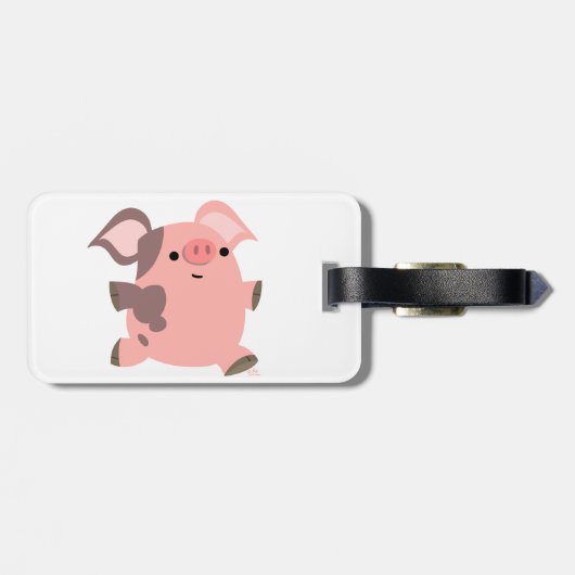 かわいいスポーティな漫画の豚の荷物タグ ラゲッジタグ (裏面横)