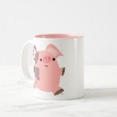 かわいいスポーティな漫画の豚 ツートーンマグカップ (正面左)