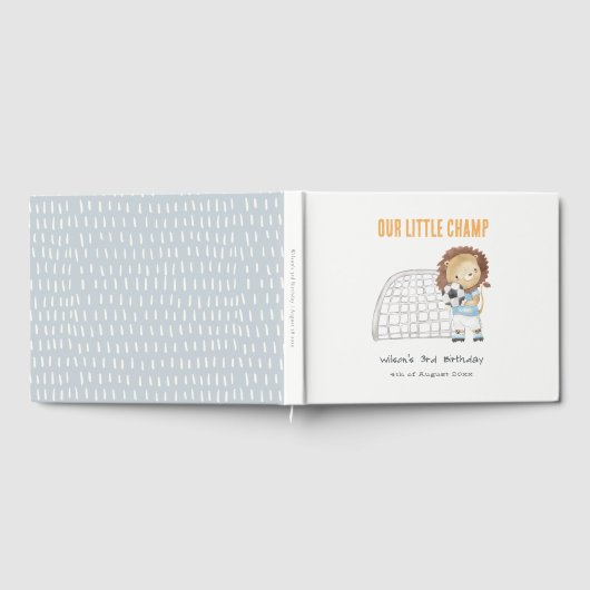 かわいいスポーティサッカープレーヤーライオン子供の誕生日 ゲストブック (全面)