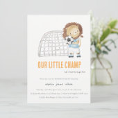 かわいいスポーティサッカープレーヤーライオン子供の誕生日 招待状 (スタンド正面)