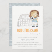 かわいいスポーティサッカープレーヤーライオン子供の誕生日 招待状 (正面/裏面)