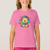 かわいいスマイルのカワイイライオンと蝶々のキャラクター Tシャツ (正面)