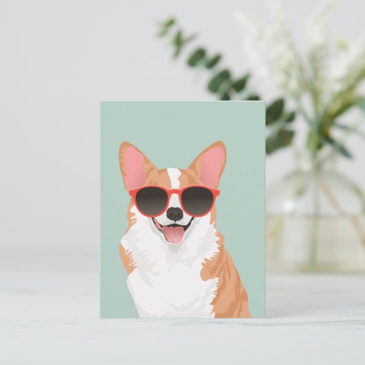 かわいいスマイルのペンブローク・ウェルシュ・コーギー 犬好きのための ポストカード (スタンド正面)