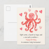 かわいいスマイルの赤いタコのハート 誕生日おめでとう ポストカード (正面/裏面)