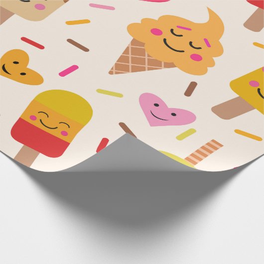 かわいいスマイルアイスクリーム子供の誕生日 ラッピングペーパー (角)