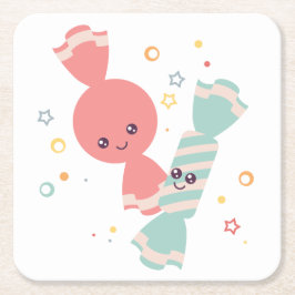 かわいいスマイルキャンディスクエア紙コースター スクエアペーパーコースター