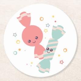 かわいいスマイルキャンディラウンド紙コースター ラウンドペーパーコースター