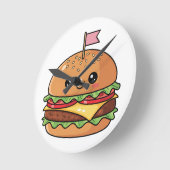 かわいいスマイルチーズバーガーイラスト ラウンド壁時計 (傾斜)