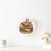 かわいいスマイルチーズバーガーイラスト ラウンド壁時計 (ホーム)