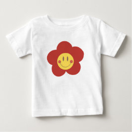 かわいいスマイルフラワーレトロな雰囲気の幸せな顔デザイン ベビーTシャツ