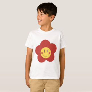 かわいいスマイルフラワーレトロな雰囲気の幸せな顔デザイン Tシャツ