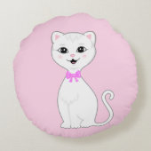 かわいいスマートな白猫の漫画 ラウンドクッション (裏面)