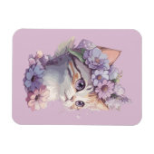 かわいいスミレ水彩猫とフローラ マグネット (横)