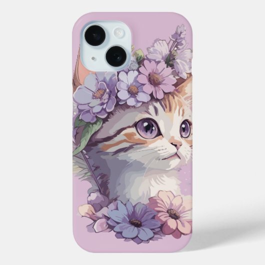 かわいいスミレ水彩猫とフローラ Case-Mate iPhoneケース (裏面)