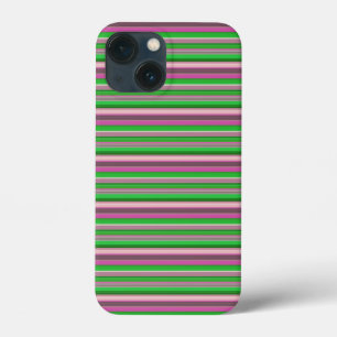 かわいいスミレ色と緑のストライプ iPhone 13 MINIケース