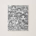 かわいいスラブフォークアート入れ子人形ファミリーカラーリング ジグソーパズル<br><div class="desc">巣かわいらし人形ファミリー黒と白のスラブフォークアートデザイン着色。</div>