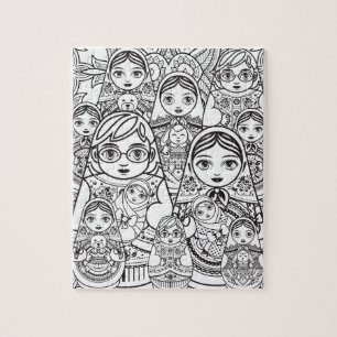 かわいいスラブフォークアート入れ子人形ファミリーカラーリング ジグソーパズル