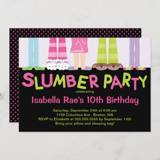 かわいいスランバーパーティーバースデーパーティ招待状 招待状 (正面/裏面)