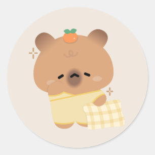 かわいいスリーピカピバラ ラウンドシール