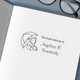 かわいいスリーピリトルキツネアンダーアンブレラ蔵書票 セルフインキングスタンプ