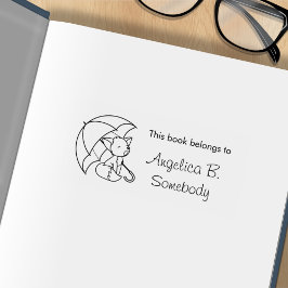 かわいいスリーピリトルキツネアンダーアンブレラ蔵書票 ラバースタンプ