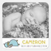 かわいいスリーピーダック新しい誕生男の赤ちゃん写真シール スクエアシール (正面)
