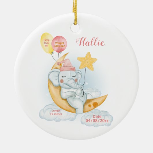 かわいいスリープベビーゾウ誕生の状態 セラミックオーナメント (裏面)
