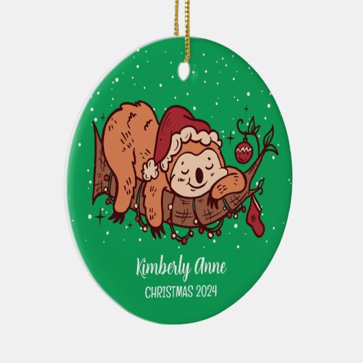 かわいいスロスクリスマスアニマル雪の冬の休日 セラミックオーナメント (右)