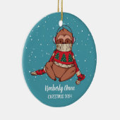 かわいいスロスクリスマスアニマル雪の冬の休日 セラミックオーナメント (右)