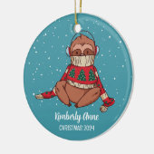かわいいスロスクリスマスアニマル雪の冬の休日 セラミックオーナメント (左)