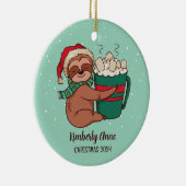 かわいいスロスクリスマスアニマル雪の冬の休日 セラミックオーナメント (右)