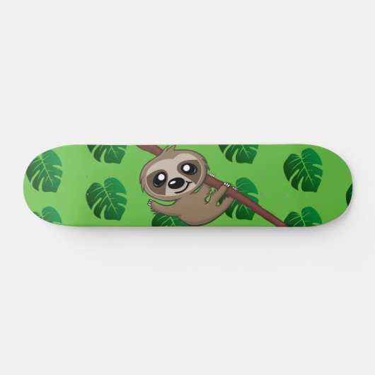 かわいいスロスジャングルグリーンの漫画の熱帯雨林動物 スケートボード (横)