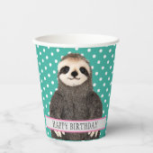 かわいいスロスティール(緑がかった色)の子どものハッピーバースデー動物 紙コップ (正面)