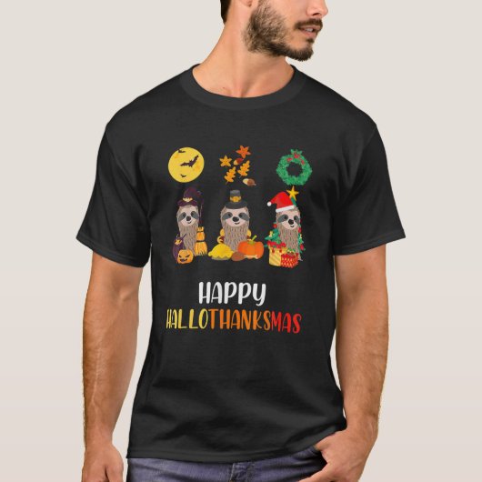 かわいいスロスハロウィーンクリスマスハッピーハロサンクスマ Tシャツ (正面)