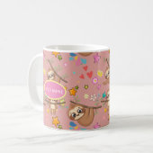 かわいいスロスピンクのパターンで、テキストフローラのシック コーヒーマグカップ (正面左)