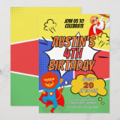 かわいいスロッススーパーヒーローバースデーパーティー 招待状 (正面/裏面)