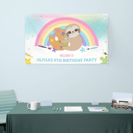 かわいいスロッスレインボー絵を描アート誕生日背景 横断幕 (トレードショー)