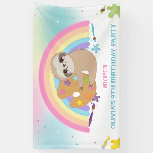 かわいいスロッスレインボー絵を描アート誕生日背景 横断幕 (縦)
