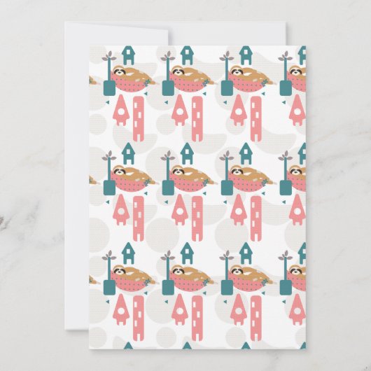 かわいいスロリラックススの誕生日パーティーピンク 招待状 (裏面)