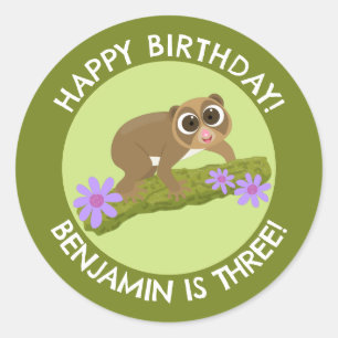 かわいいスローロリスパーソナライズされたマンガの誕生日 ラウンドシール